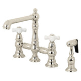 Kingston Brass English Country 8" Bridge Kitchen Faucet with Sprayer - KS7278PXBS