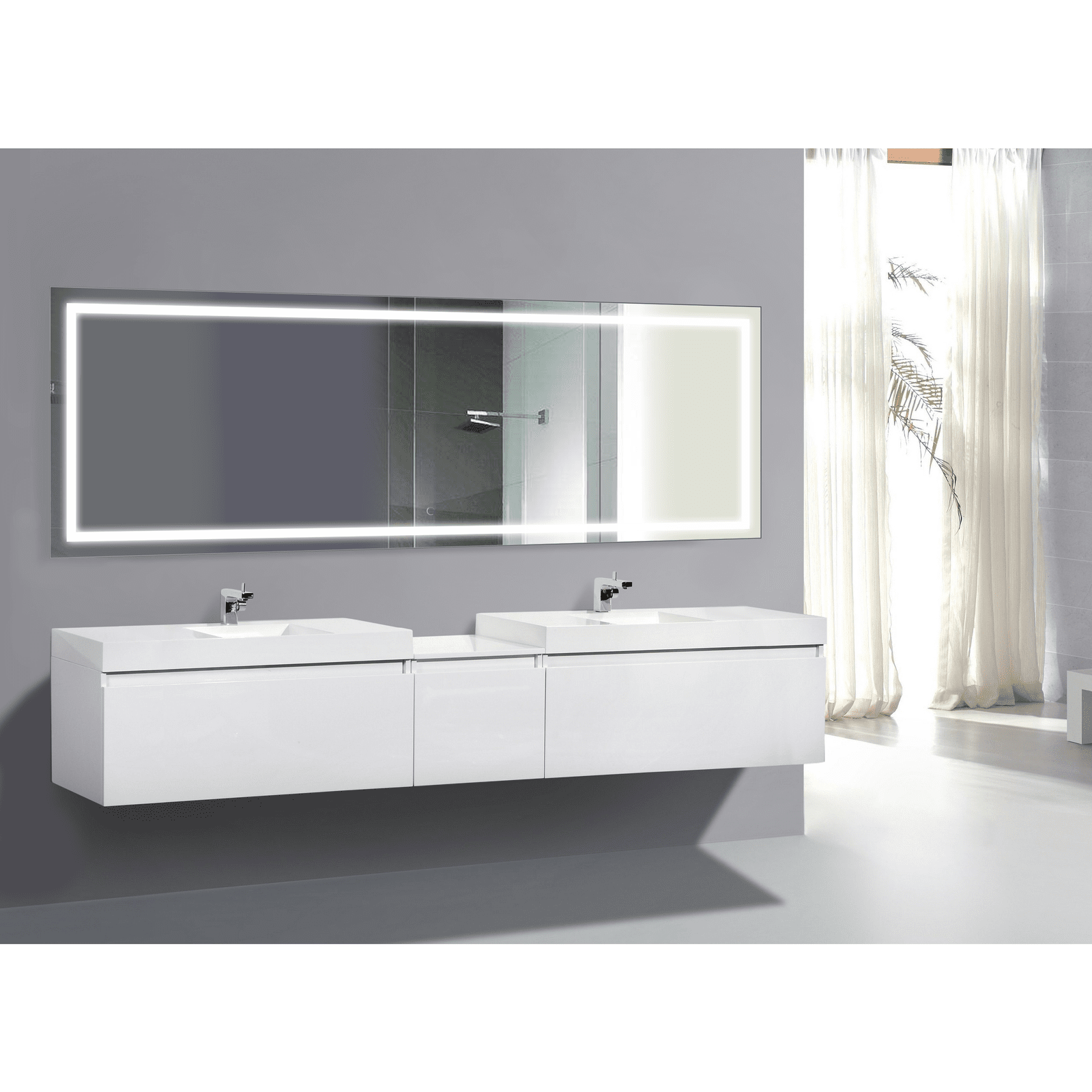 Krugg Icon 84" X 30" LED Bathroom Mirror with Dimmer & Defogger Large Lighted Vanity Mirror ICON8430