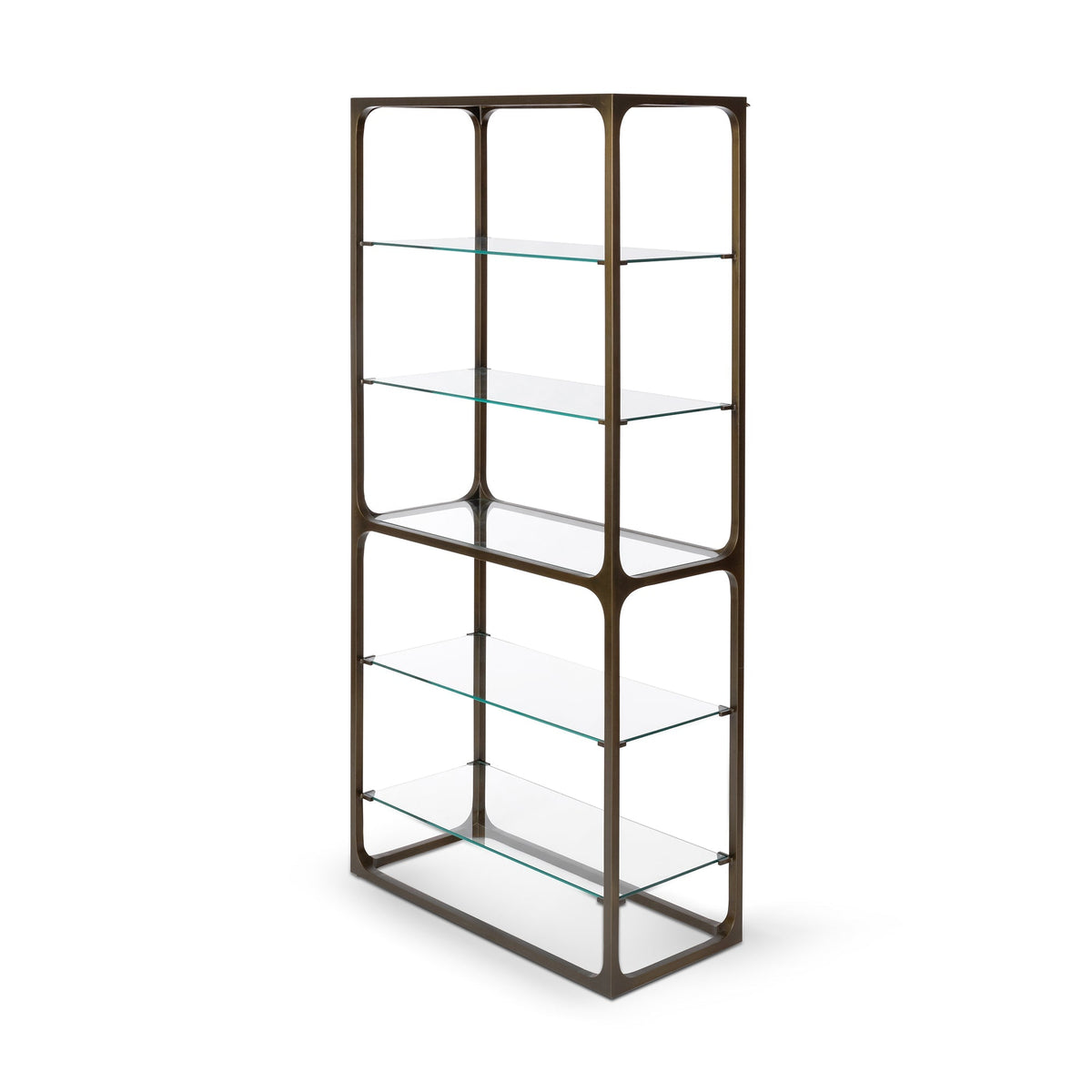 Park Hill Collection Taurus Bookshelf - Antique Bronze Frame with Glass Shelves for Elegant Home Office & Living Room Decor  - EFC20039