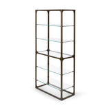 Park Hill Collection Taurus Bookshelf - Antique Bronze Frame with Glass Shelves for Elegant Home Office & Living Room Decor  - EFC20039