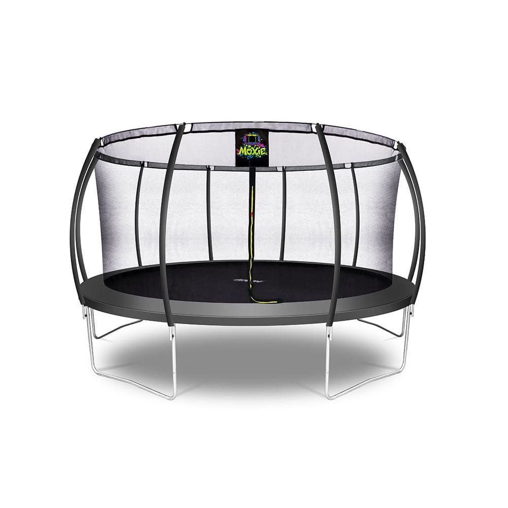 UPPER BOUNCE MOXIE™ PUMPKIN-SHAPED OUTDOOR TRAMPOLINE SET WITH PREMIUM TOP-RING FRAME SAFETY ENCLOSURE, 15 FT - BLACK - MXSF03-15-BK