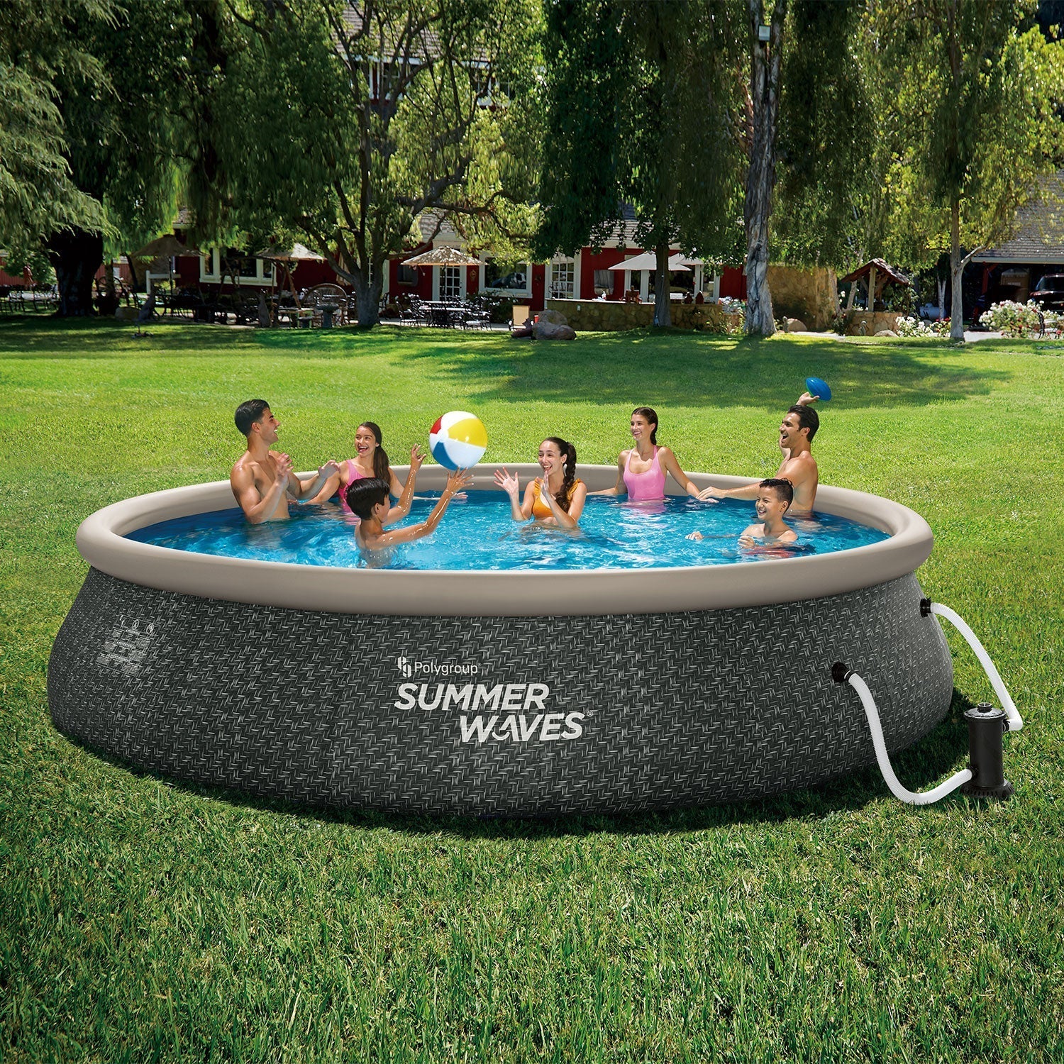 Summer Waves 16ft x 42in Quick Set Ring Above Ground Pool, Dark Gray Herringbone - 202931
