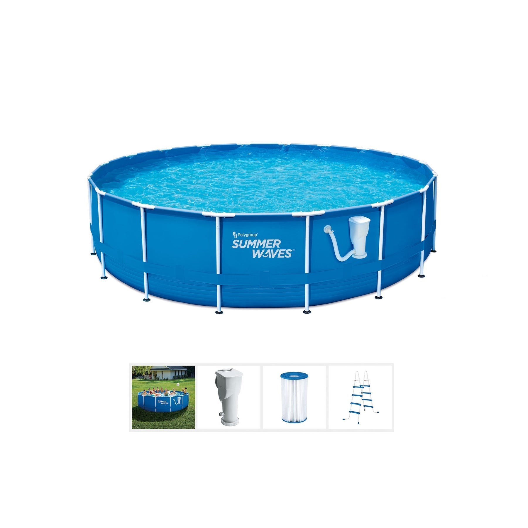 Summer Waves Active 14 Foot Metal Frame Above Ground Pool Set with Filter Pump - 202916