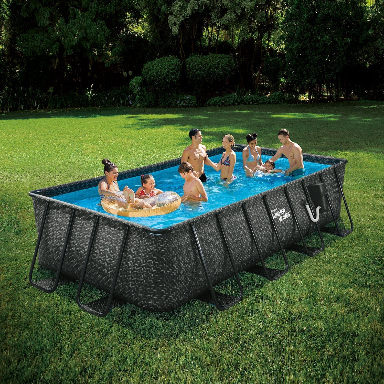 Summer Waves 16 Foot Long Dark Herringbone Elite Frame Outdoor Rectangular Pool - 202970