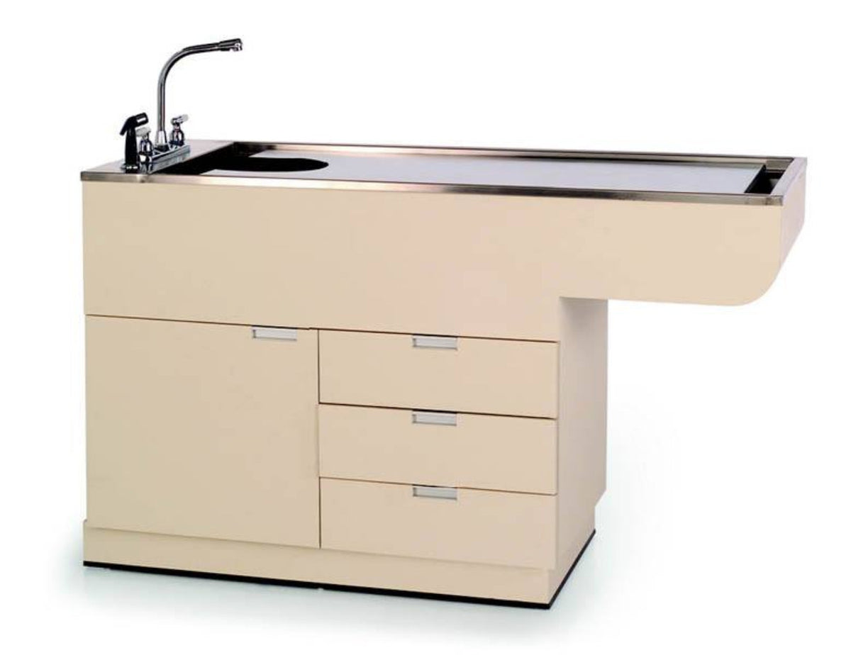 VetLine 60" Veterinary Bi-Level Wet Table with Storage - TWC-950-60-NA-RH
