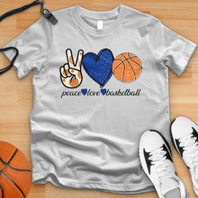 Load image into Gallery viewer, Peace Love Basketball Blue Tee
