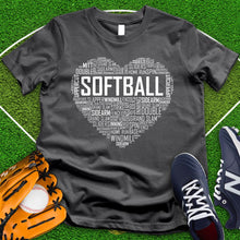 Load image into Gallery viewer, Softball Typography Heart Tee
