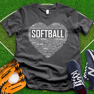 Softball Typography Heart Tee