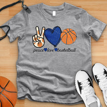 Load image into Gallery viewer, Peace Love Basketball Blue Tee
