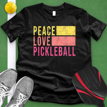 Load image into Gallery viewer, Peace Love Pickle Ball Pink And Yellow Tee
