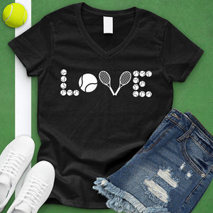 Love Tennis Ball And Racket V-Neck Tee