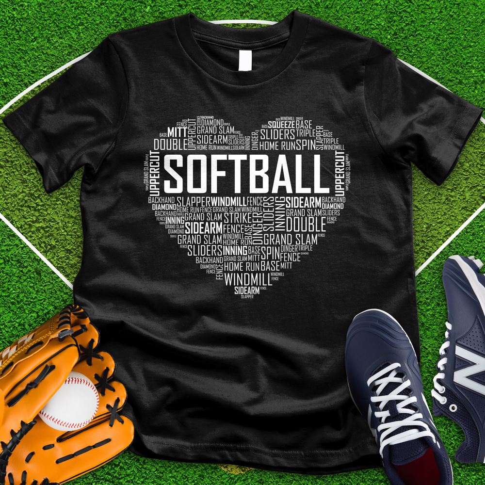 Softball Typography Heart Tee