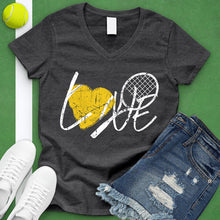 Load image into Gallery viewer, Love Tennis Ball And Racket V-Neck Tee
