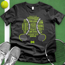 Load image into Gallery viewer, Tennis Typography Crossed Racket Tee
