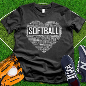 Softball Typography Heart Tee