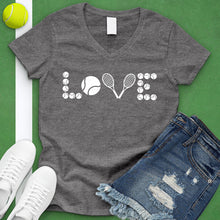 Load image into Gallery viewer, Love Tennis Ball And Racket V-Neck Tee
