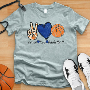 Peace Love Basketball Blue Tee