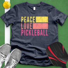 Load image into Gallery viewer, Peace Love Pickle Ball Pink And Yellow Tee
