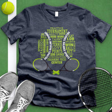 Load image into Gallery viewer, Tennis Typography Crossed Racket Tee
