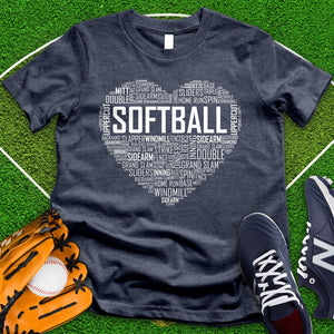 Softball Typography Heart Tee