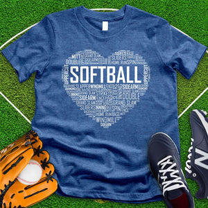 Softball Typography Heart Tee