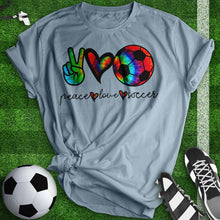 Load image into Gallery viewer, Peace Love Soccer Tee
