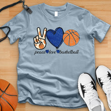 Load image into Gallery viewer, Peace Love Basketball Blue Tee
