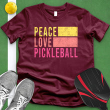 Load image into Gallery viewer, Peace Love Pickle Ball Pink And Yellow Tee
