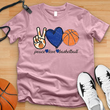 Load image into Gallery viewer, Peace Love Basketball Blue Tee
