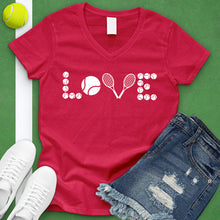 Load image into Gallery viewer, Love Tennis Ball And Racket V-Neck Tee
