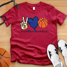 Load image into Gallery viewer, Peace Love Basketball Blue Tee
