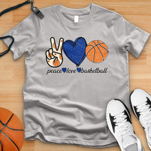 Load image into Gallery viewer, Peace Love Basketball Blue Tee
