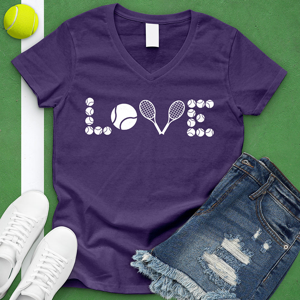 Love Tennis Ball And Racket V-Neck Tee