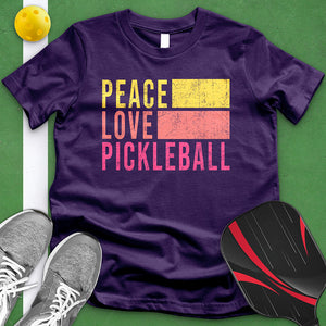 Peace Love Pickle Ball Pink And Yellow Tee