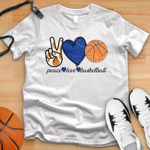 Load image into Gallery viewer, Peace Love Basketball Blue Tee
